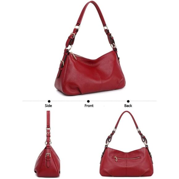 Soft Leather Hobo Bags for Women Genuine Top Handle Handbags Shoulder Purses Red - Picture 6 of 7